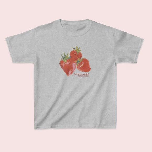 T-shirt décontracté à manches courtes, col rond et imprimé fraise