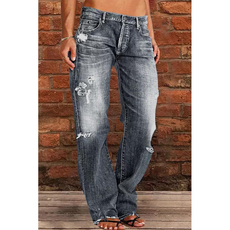 Pantalones vaqueros rotos de pernera ancha sueltos, pantalones de mezclilla de ocio para ir al trabajo, ropa de mujer