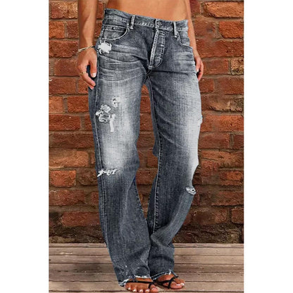 Jean déchiré Ample Large Jambe Denim Pantalon Décontracté Navette Pantalon Vêtements pour Femmes