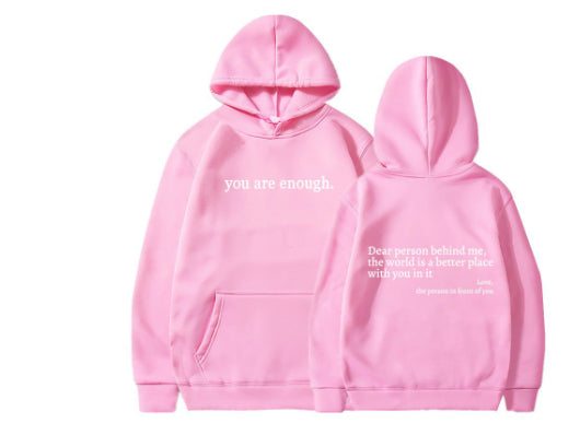 Querida persona detrás de mí, el mundo es un lugar mejor contigo en él, amor, la persona frente a ti. Sudadera con capucha unisex con estampado de letras de felpa y bolsillo tipo canguro con cordón ajustable.