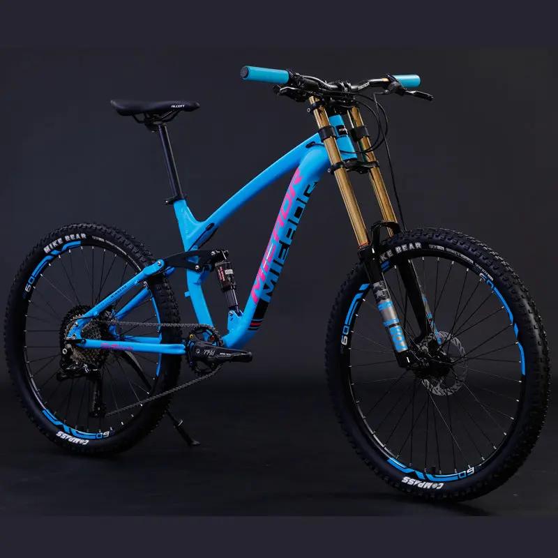 Mountain bike by AdTec with aluminum alloy soft-tail frame and oil brakes, blue