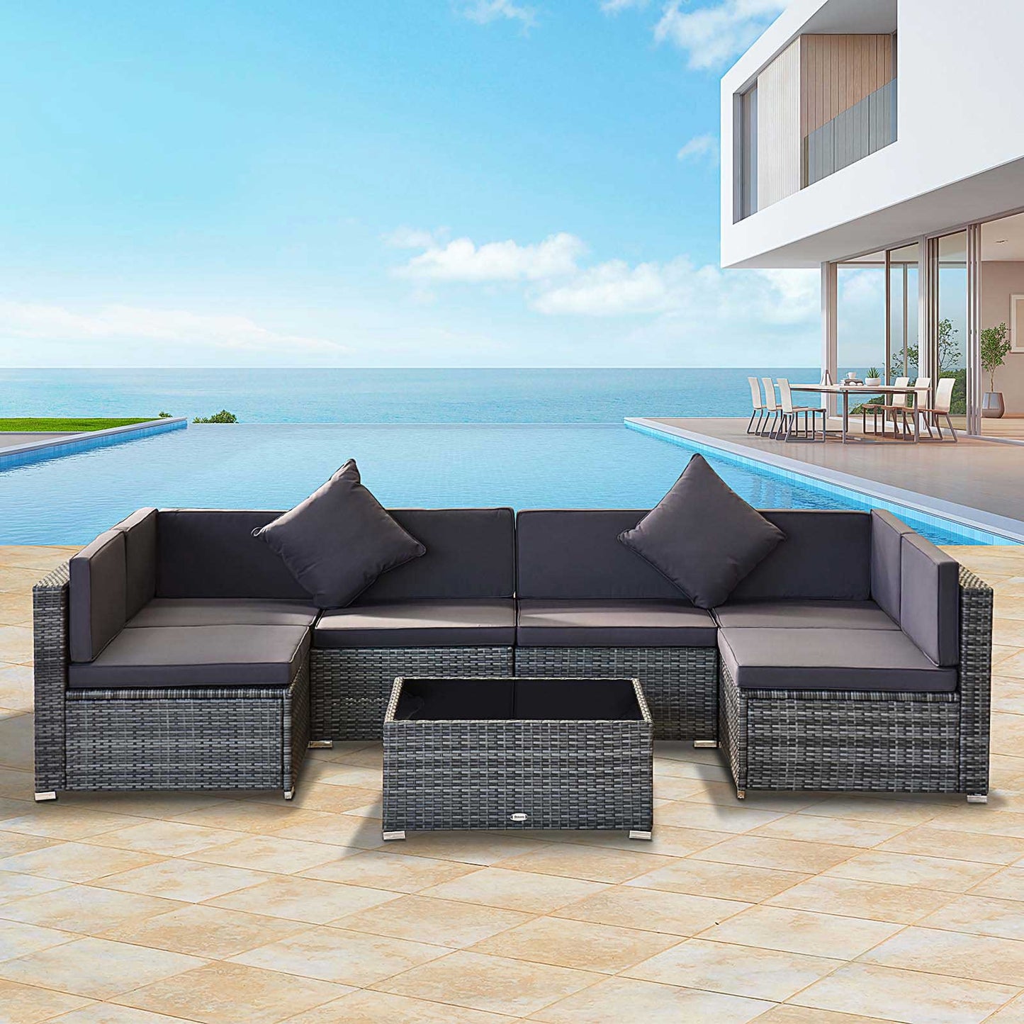 7 Piece Wicker Patio Furniture For Backyard Outdoor Sectional Sofa