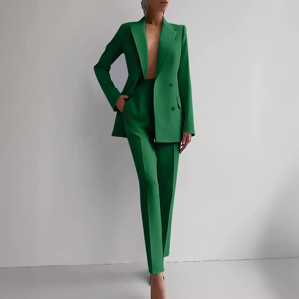 Trajes casuales de moda con chaqueta de manga larga y un solo botón, y pantalones pitillo para mujer