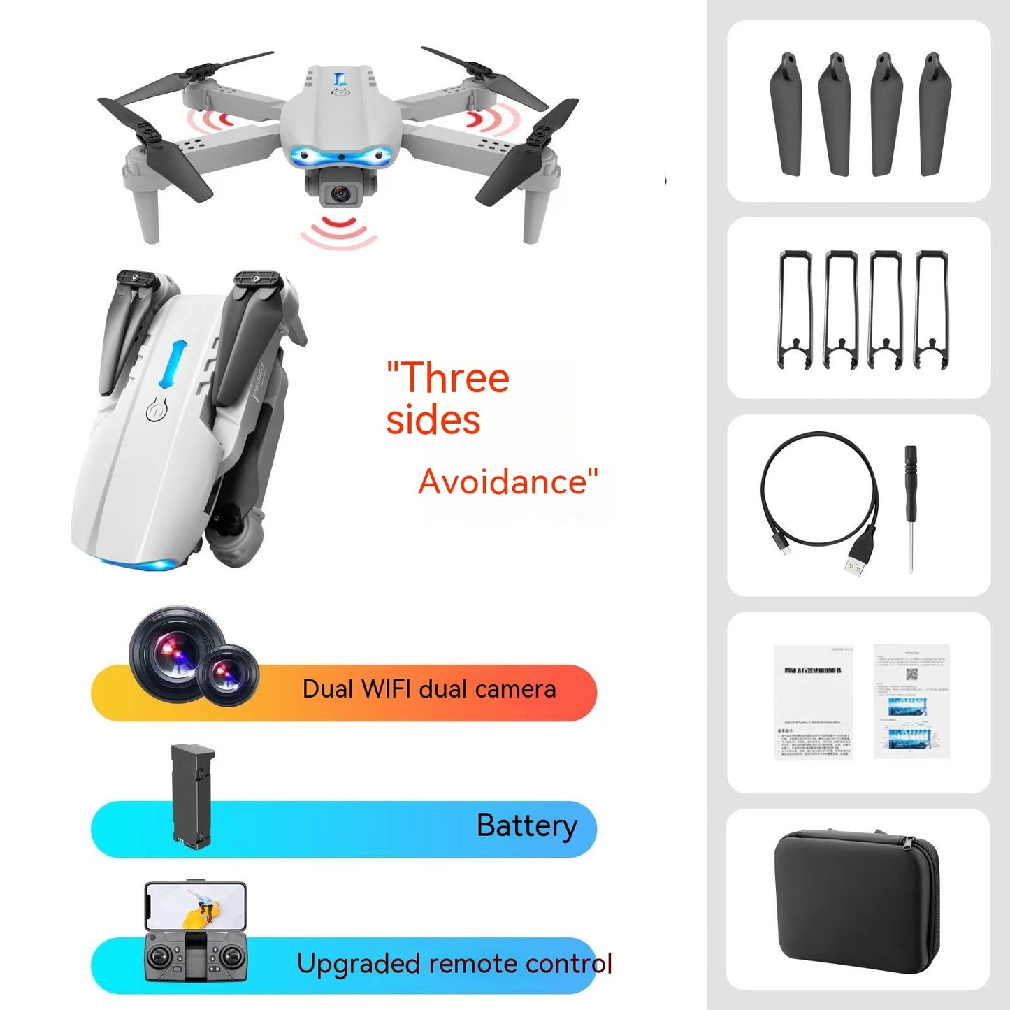 E99pro Drone aérien 4k Double caméra haute définition Caméra trois côtés