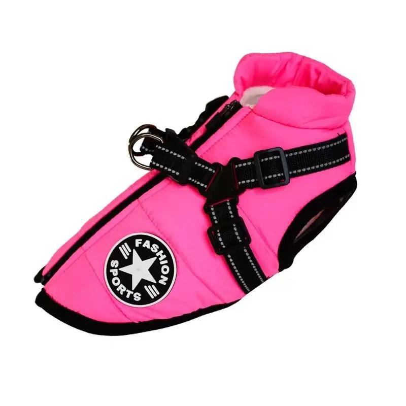 Gallus dog coat, pink cotton-padded jacket with fleece lining and reflective trim by AdTec