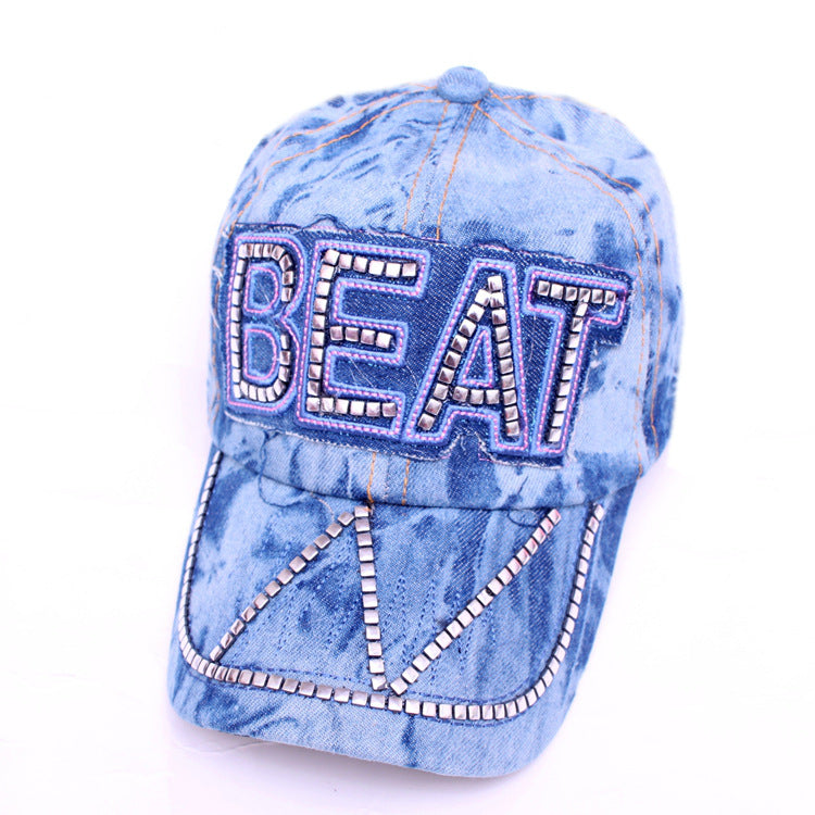 Gorro estilo coreano Gorra de moda para mujer Gorra de béisbol de mezclilla con diamantes de imitación al por mayor