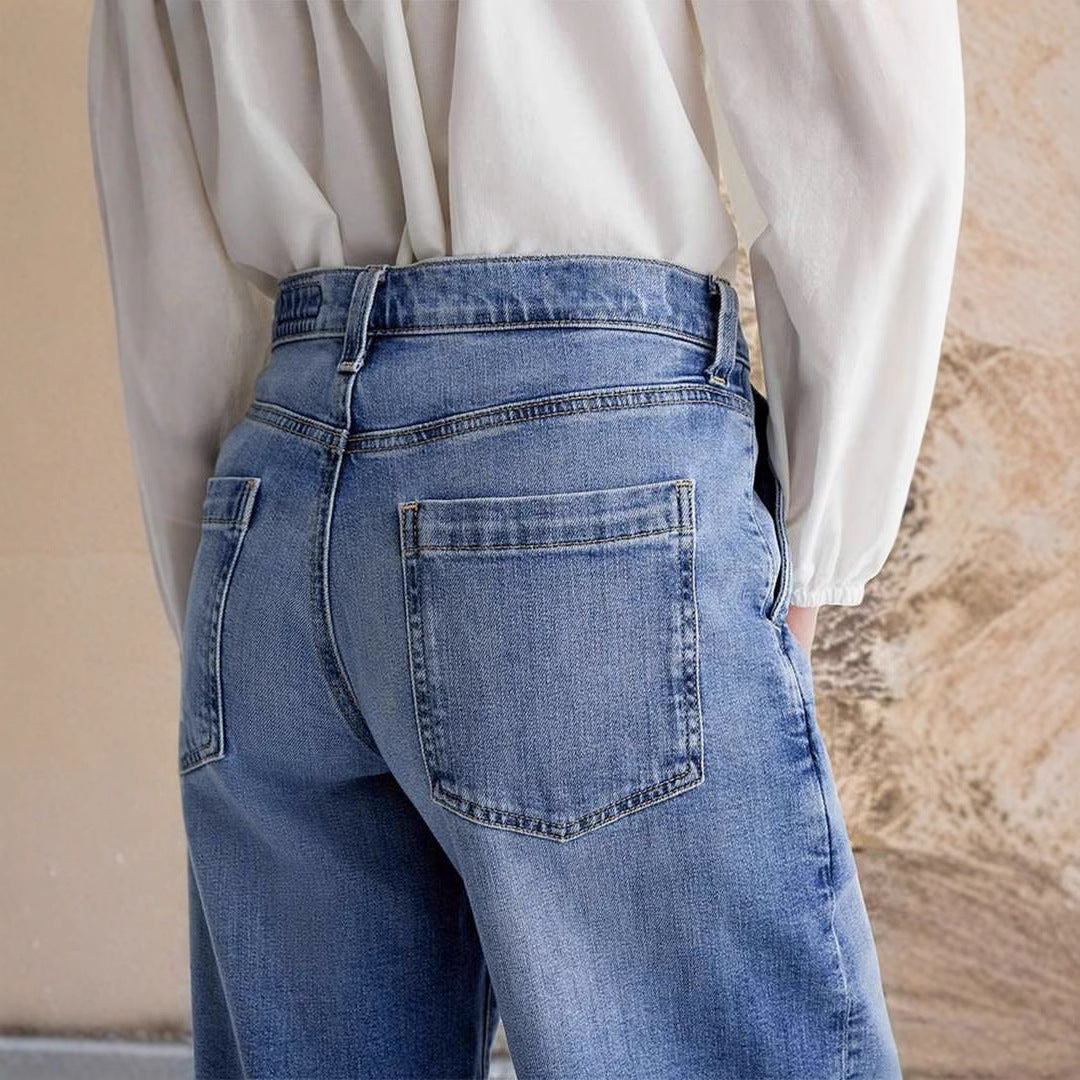Pantalon droit décontracté à taille élastique brodé