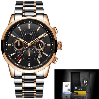 Reloj de cuarzo deportivo para hombre con correa de acero impermeable