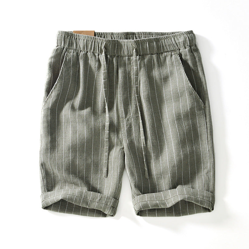 Pantalones cortos de playa holgados de lino y algodón transpirable a rayas