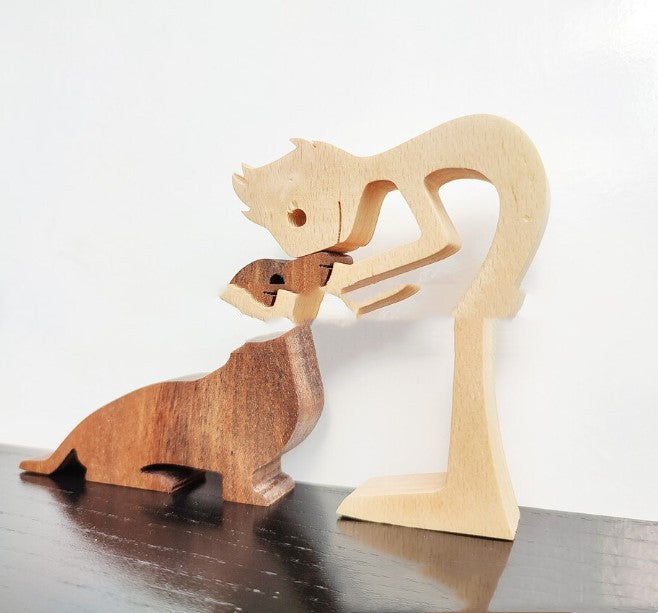 Adorno de Perro en Madera DIY Figura Escultura Decoración del Hogar Un Hombre Un Perro Escultura de Madera Regalos de Navidad Modelo Decorativo