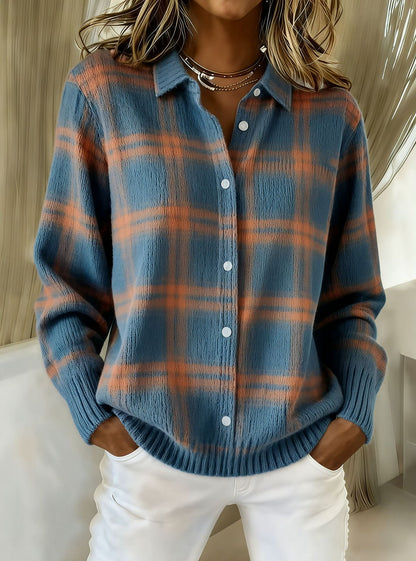 Pull à revers imprimé, décontracté, à manches longues, boutonné, tricoté pour femme