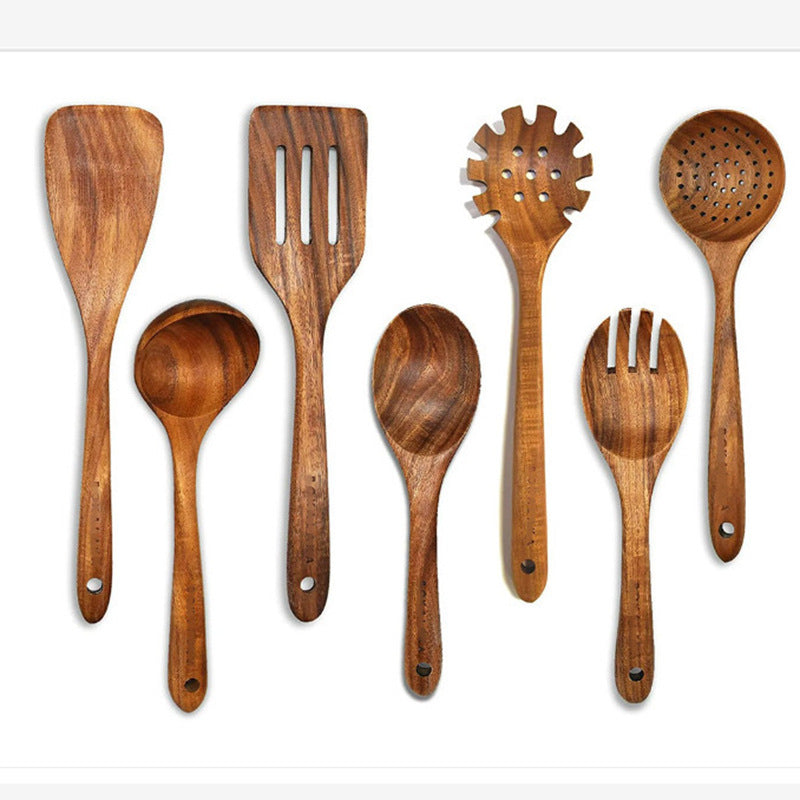 Espátula Utensilios de cocina Juego de pala con cabeza de teca para ensalada, sopa, pasta, cuchara de cocina