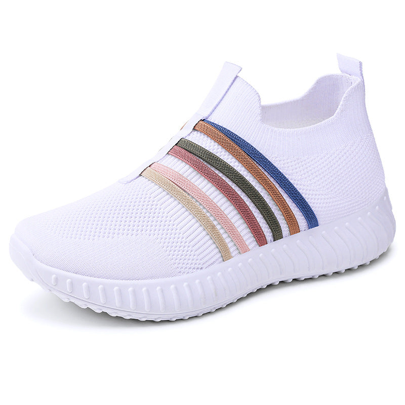 Zapatos casuales de mujer, superficie de malla transpirable, talla grande, tacones de suela blanda