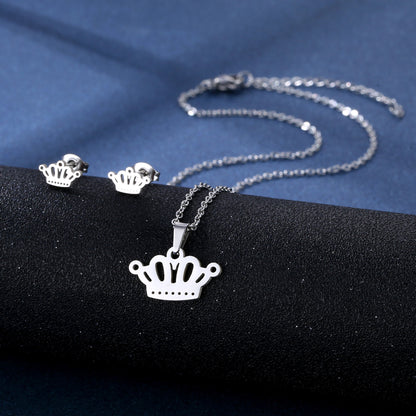 Stainless Steel Necklace Ear Stud Combination Suit