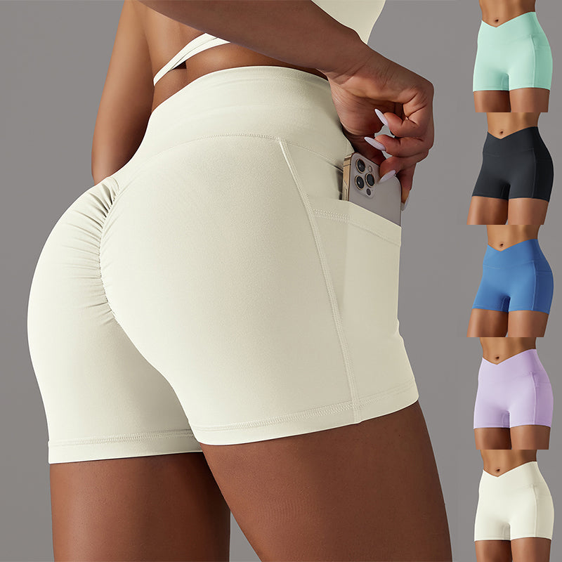 Shorts de yoga avec poche pour téléphone, pantalon de sport de fitness pour femmes