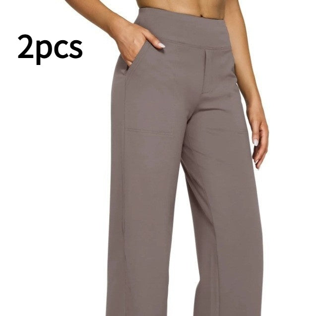 Pantalon droit taille haute en maille à poches