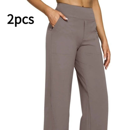 Pantalon droit taille haute en maille à poches