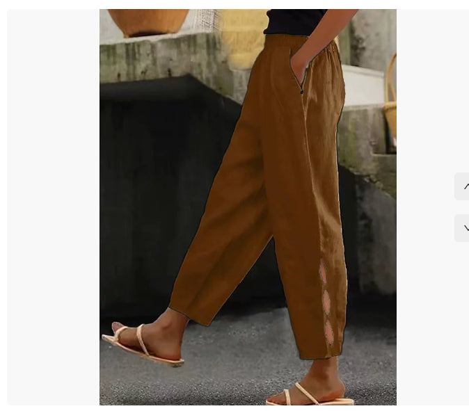 Pantalon d'été pour femme, détails creux à la cheville, avec boutons à l'ourlet