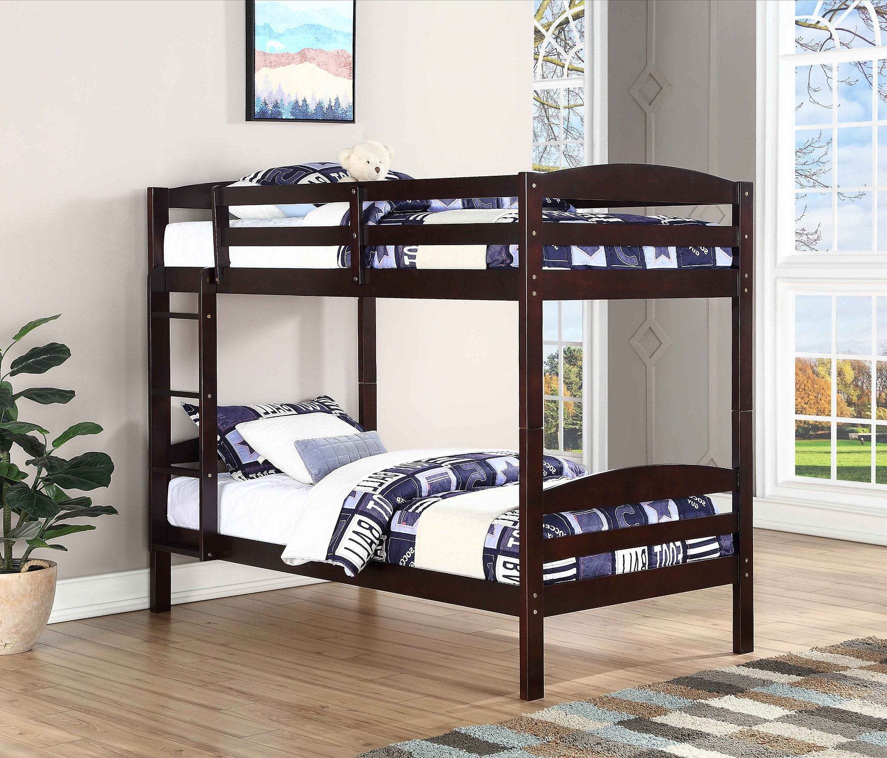 Solid Wood Single over Single Bunk Bed Espresso Gray or White-0