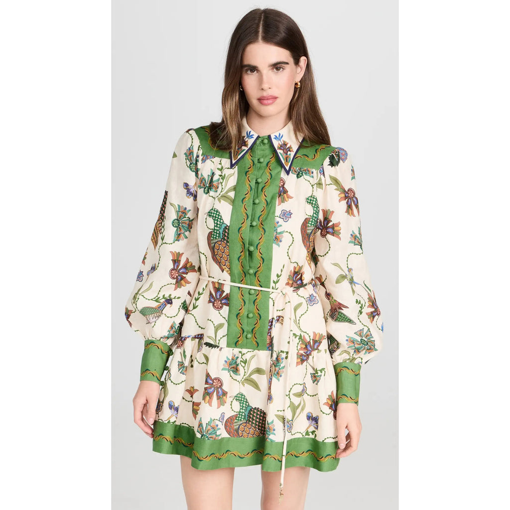 Robe à col et manches longues imprimée