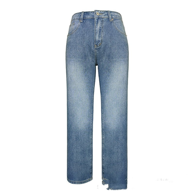 Jeans Femme Ample Taille Moyenne Décontracté Coupe Droite