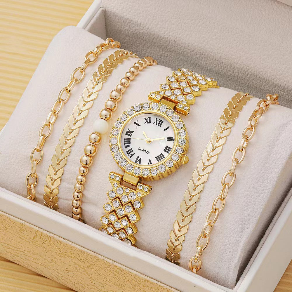 Bracelet de Montre Diamant pour Femme Coffret Cadeau de Mode Luxe Montre Bracelet Ensemble de Six Pièces