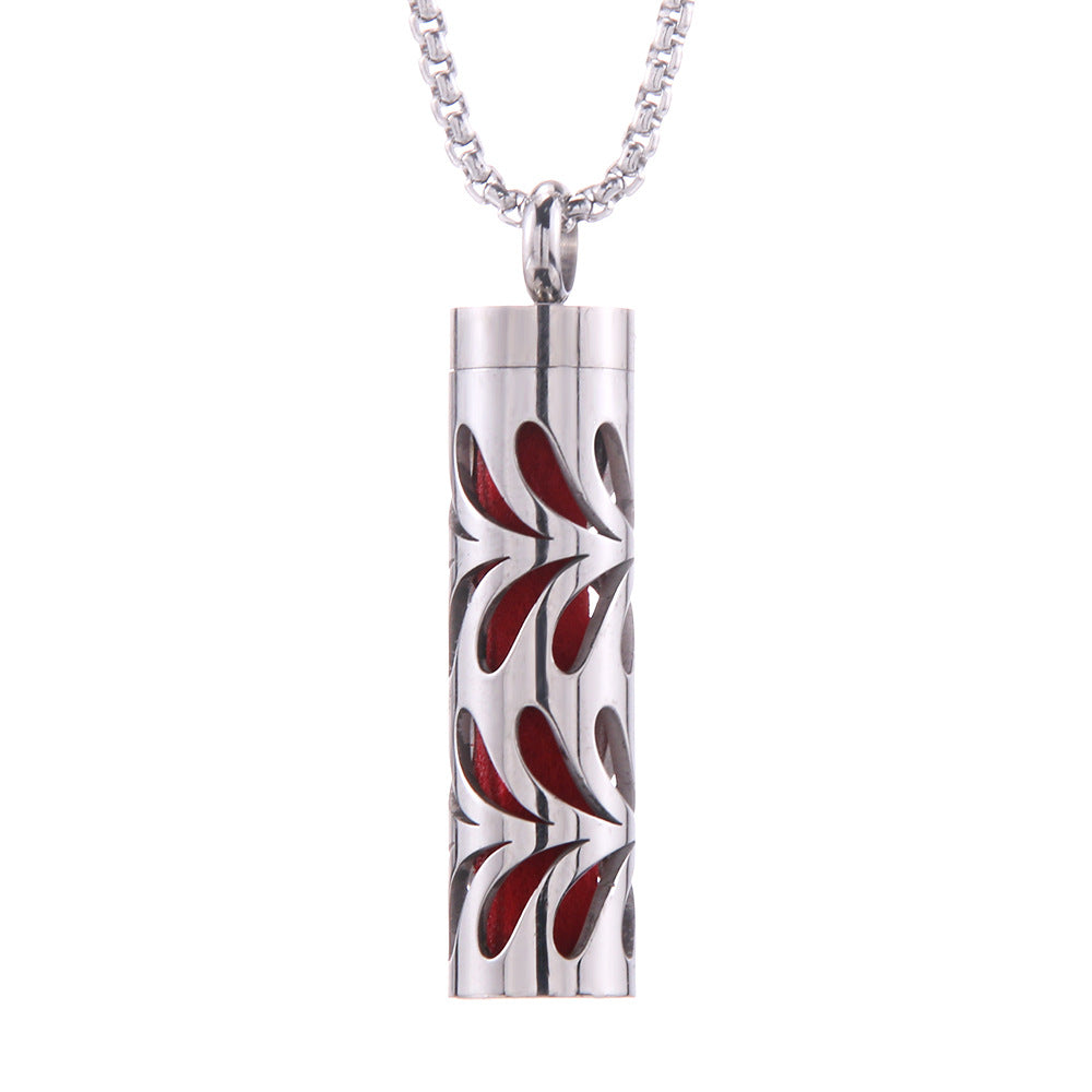 Pendentif diffuseur d'huiles essentielles cylindrique en acier inoxydable