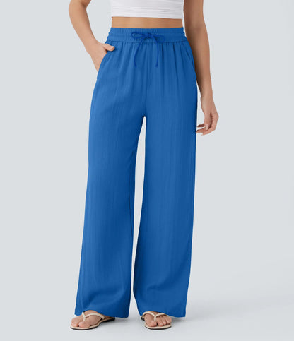 Pantalon décontracté large à cordon de serrage de couleur unie pour femme