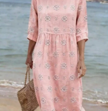 Robe ample à col rond pour femme, mode, manches longues, imprimé de qualité supérieure