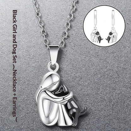 Ensemble de boucles d'oreilles Fillette et Chien s'enlaçant