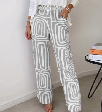 Ensemble Femme Chemise Décontractée à Revers et Manches Longues Imprimée et Pantalon Large
