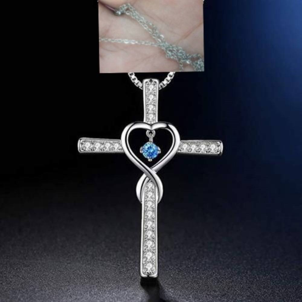 Infinito Amor Dios Confiamos Cruz Cristiana Piedra Natal Collar Colgante Gemas de Color Circón Corazón Collar Joyería para Mujer