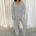 Comfortable Solid Color V-Neck Casual Daily Home Warmer Two-Piece Set