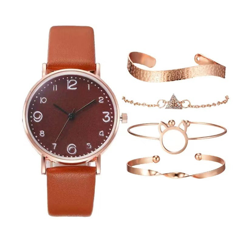Reloj de cuarzo con correa de cuero y números de moda casual para mujer