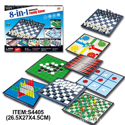 Jeu de société magnétique pliable : Dames, Backgammon, Serpents et Échelles, Échecs d'avion