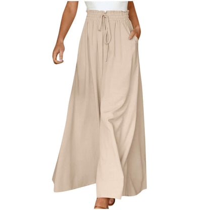 Pantalon long taille haute et large pour femme avec ceinture élastique