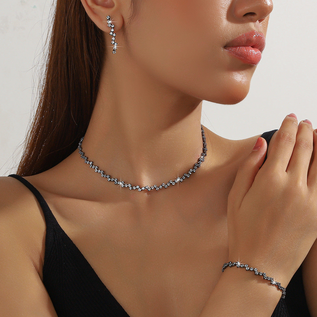 Ensemble Collier Boucles d'Oreilles et Bracelet ZirconEnsemble de trois pièces