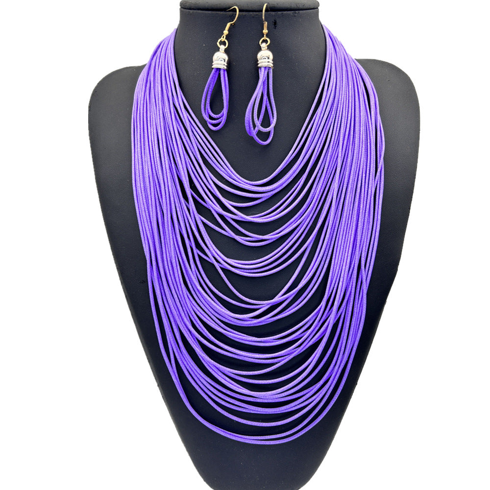 Ensemble collier gland multi-couches en cordon ciré