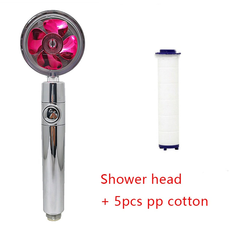 Cabezal de Ducha con Ahorro de Agua, Flujo Giratorio 360 Grados con Pequeño Ventilador, Boquilla Rociadora de Alta Presión de Lluvia de ABS, Accesorios de Baño