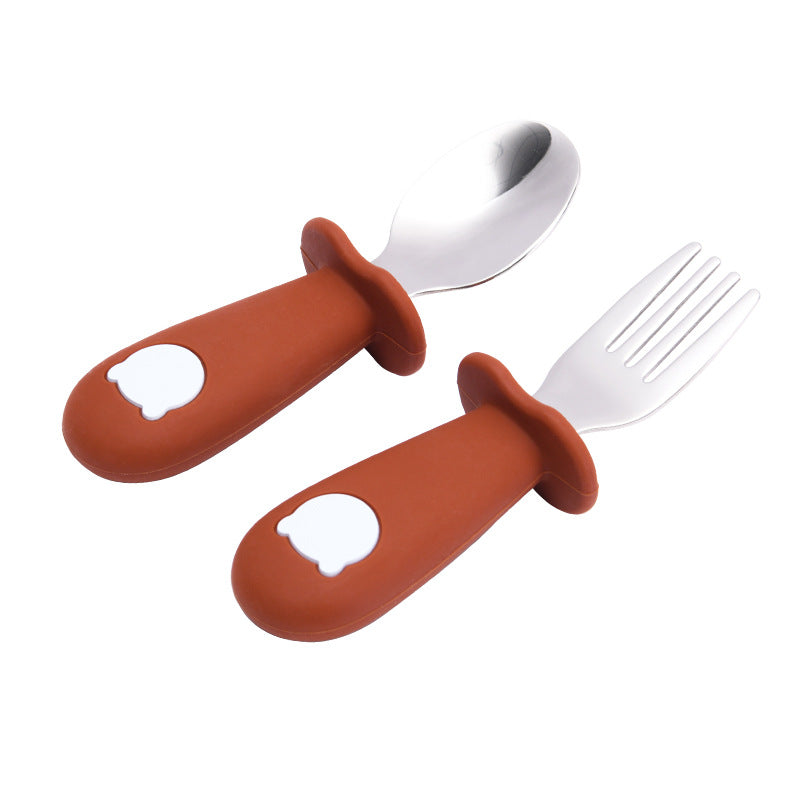 Cuillère Bébé en Silicone Ours de Dessin Animé Vaisselle pour Enfants