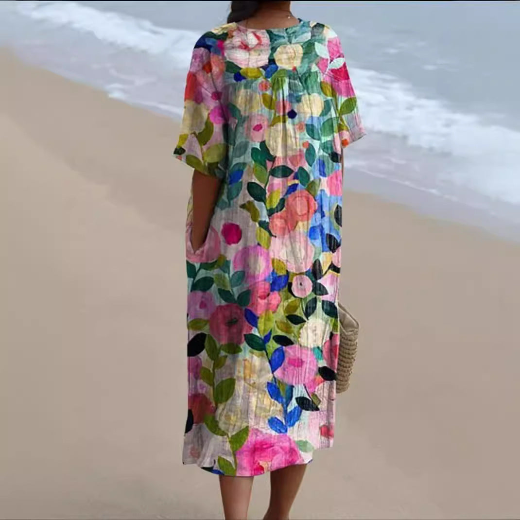 Vestido largo estampado holgado cómodo para mujer