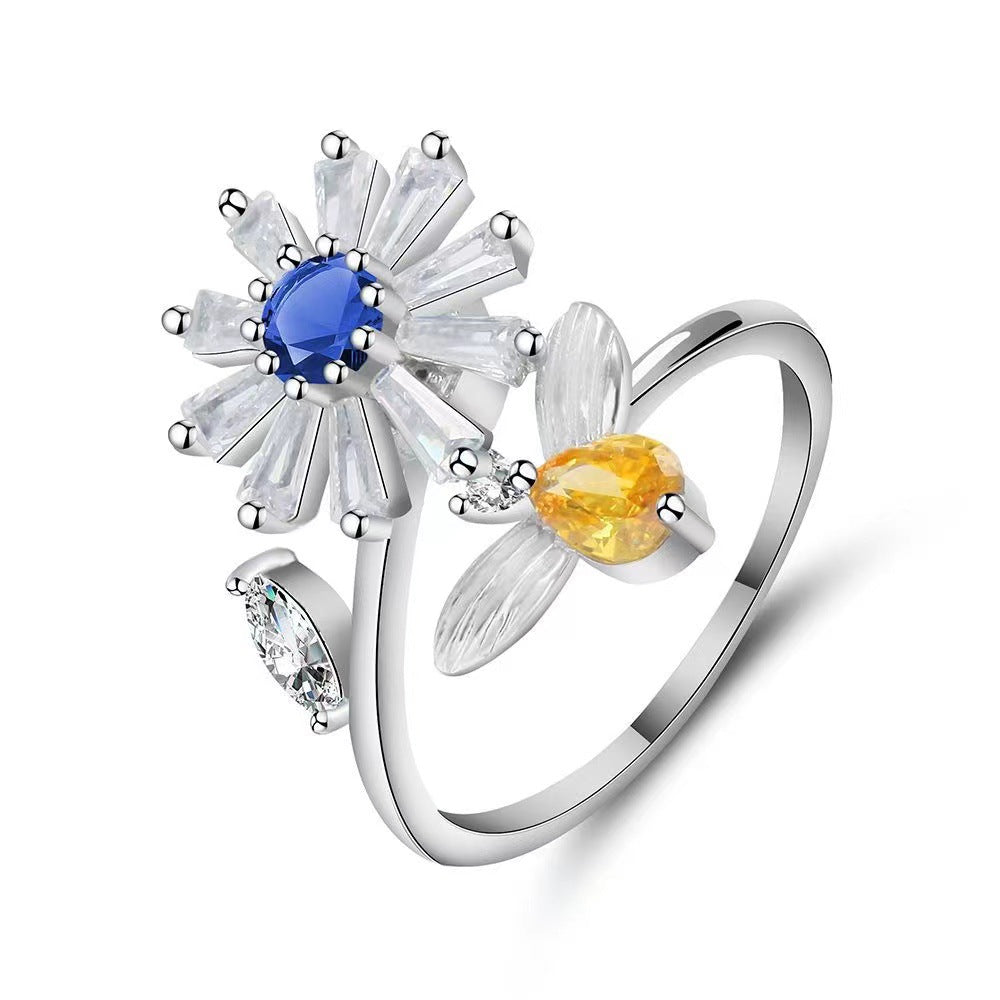 Bague tournante pour femme, fleur d'abeille, élégante, réglable, accessoire anti-stress, bijoux gothiques féminins, tendance