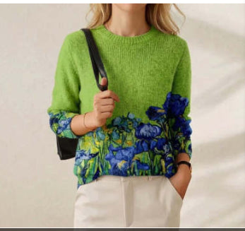 Pull Femme Col Rond Imprimé 3D Numérique Tricoté