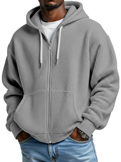 AdTec men's warm zip-up hoodie with kangaroo pockets and ribbed cuffs in gray.