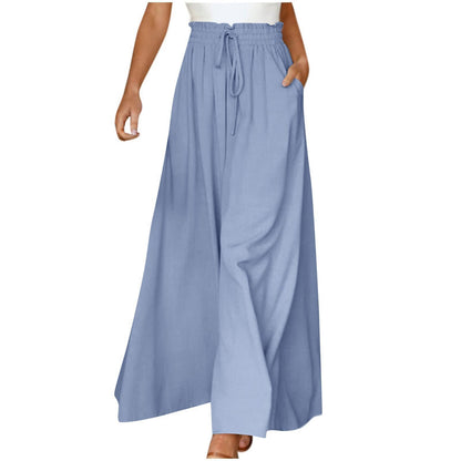Pantalon long taille haute et large pour femme avec ceinture élastique
