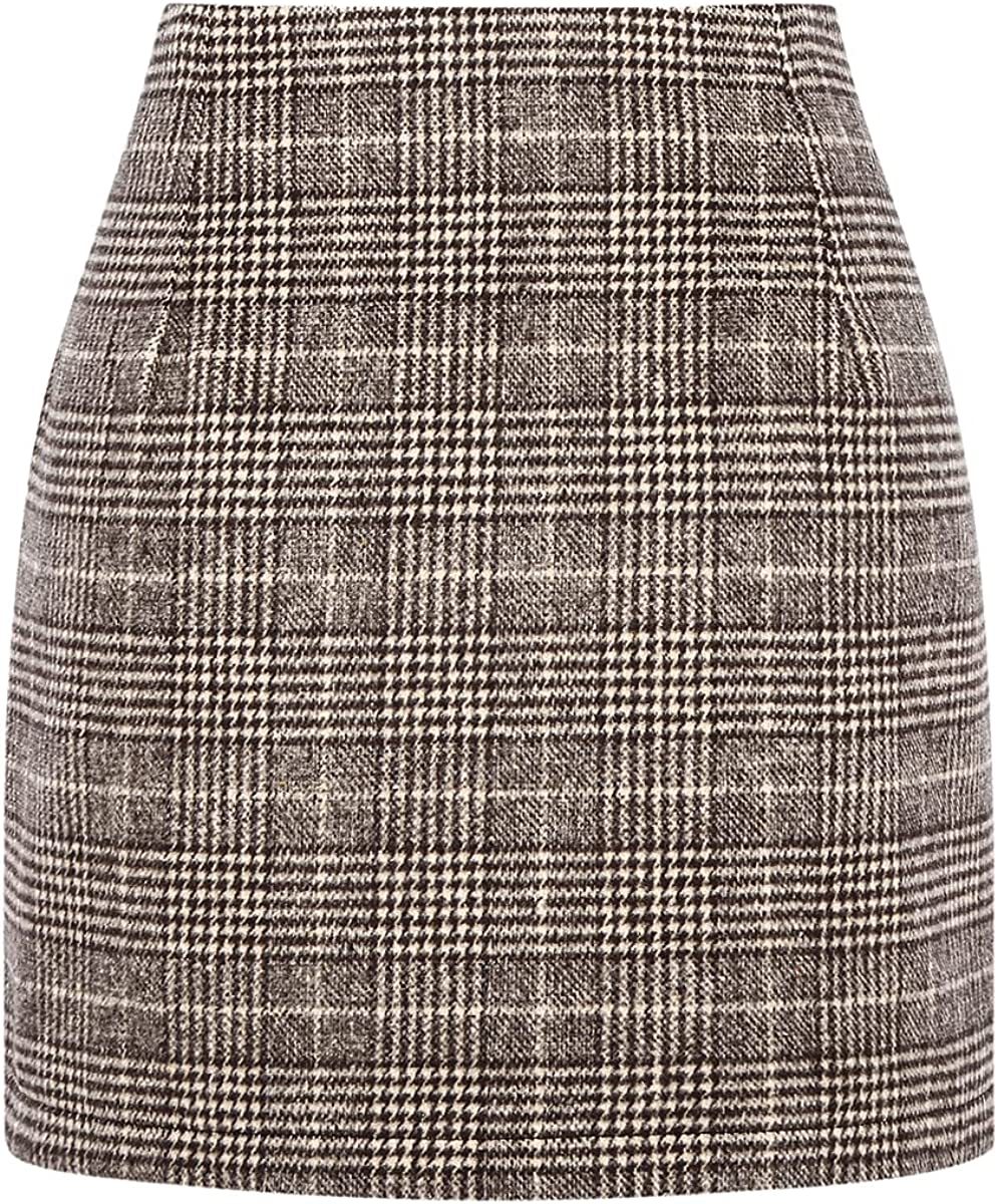 Mini-jupe crayon moulante en laine à carreaux taille haute pour femme
