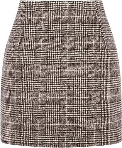 Mini-jupe crayon moulante en laine à carreaux taille haute pour femme