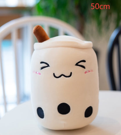 Peluche Boisson Fruitée Mignonne en Forme de Fraise Lait Thé Peluche Jouet Tasse à Thé Boba Oreiller Coussin Thé aux Perles Cadeau pour Enfants
