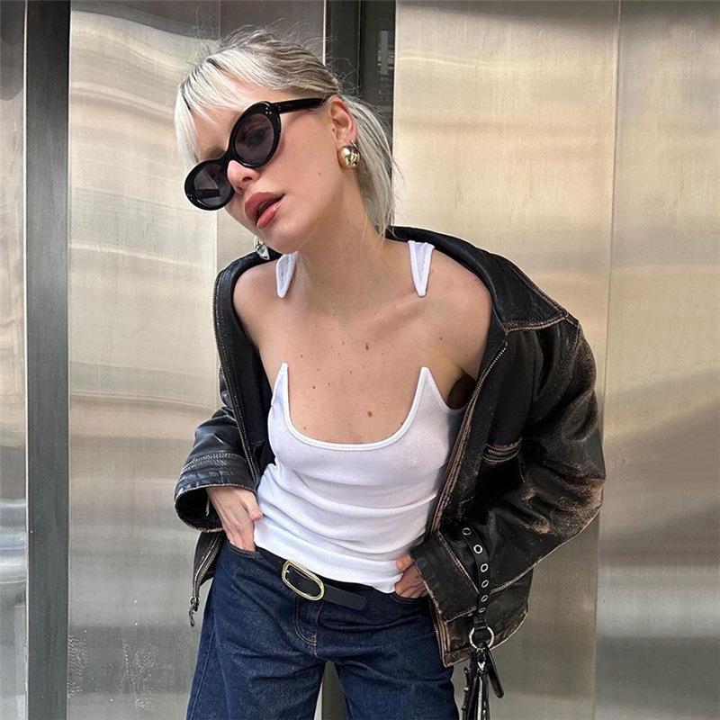 Débardeur invisible Y2K, gilet, mode, coupe ajustée, col en U, haut, vêtements d'été pour femmes