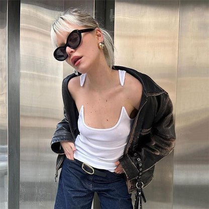 Débardeur invisible Y2K, gilet, mode, coupe ajustée, col en U, haut, vêtements d'été pour femmes